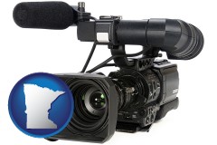 minnesota map icon and a professional-grade video camera