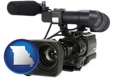 missouri map icon and a professional-grade video camera