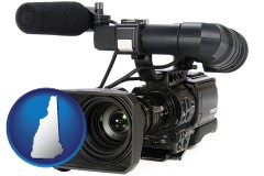 new-hampshire map icon and a professional-grade video camera