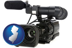 new-jersey map icon and a professional-grade video camera