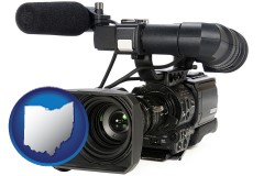 ohio map icon and a professional-grade video camera