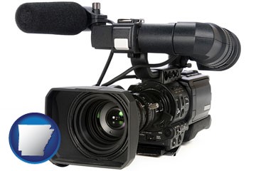 a professional-grade video camera - with Arkansas icon