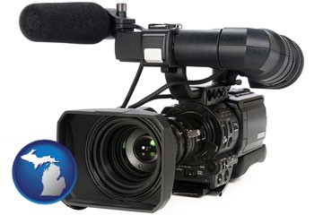 a professional-grade video camera - with Michigan icon