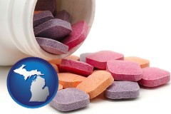 michigan map icon and chewable vitamins