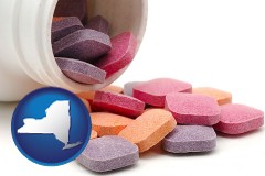 new-york map icon and chewable vitamins