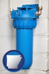 arkansas map icon and a water treatment filter