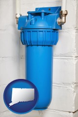 connecticut map icon and a water treatment filter