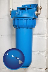 hawaii map icon and a water treatment filter