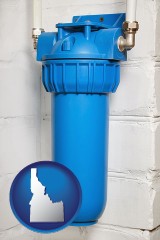 idaho map icon and a water treatment filter