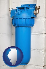 illinois map icon and a water treatment filter