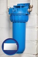 kansas map icon and a water treatment filter