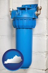 kentucky map icon and a water treatment filter