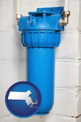massachusetts map icon and a water treatment filter