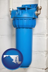 maryland map icon and a water treatment filter