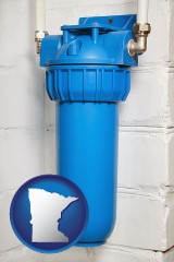 minnesota map icon and a water treatment filter