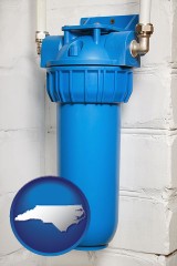 north-carolina map icon and a water treatment filter