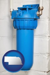 nebraska map icon and a water treatment filter