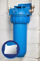 oregon map icon and a water treatment filter
