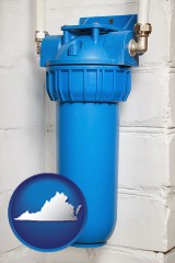virginia map icon and a water treatment filter