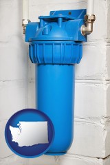 washington map icon and a water treatment filter