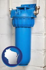 wisconsin map icon and a water treatment filter