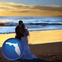 florida map icon and a beach wedding at sunset
