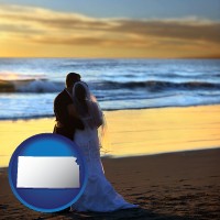 kansas map icon and a beach wedding at sunset