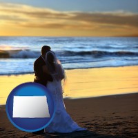 north-dakota map icon and a beach wedding at sunset