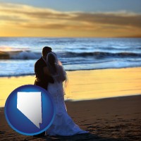 nevada map icon and a beach wedding at sunset