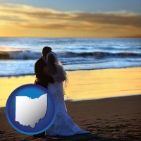 ohio map icon and a beach wedding at sunset