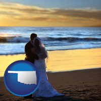 oklahoma map icon and a beach wedding at sunset