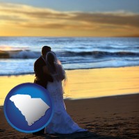 south-carolina map icon and a beach wedding at sunset