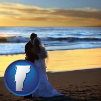 vermont map icon and a beach wedding at sunset