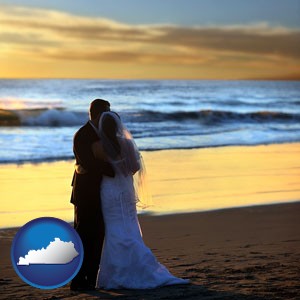 a beach wedding at sunset - with Kentucky icon