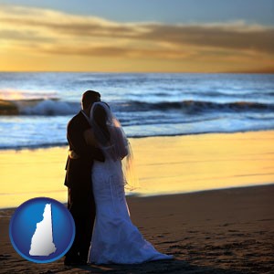 a beach wedding at sunset - with New Hampshire icon