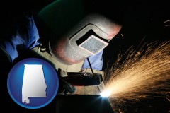 al map icon and a welder using welding equipment