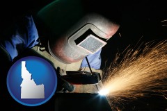 id map icon and a welder using welding equipment