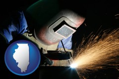 il map icon and a welder using welding equipment