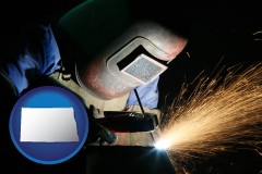 nd map icon and a welder using welding equipment