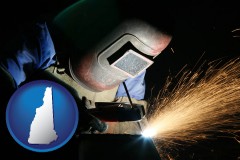 nh map icon and a welder using welding equipment