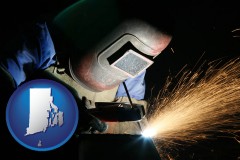 ri map icon and a welder using welding equipment