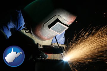 a welder using welding equipment - with West Virginia icon