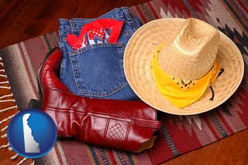 western boots, hat, and jeans - with Delaware icon