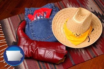 western boots, hat, and jeans - with Iowa icon
