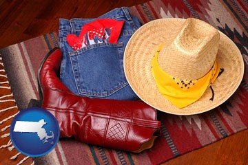 western boots, hat, and jeans - with Massachusetts icon