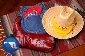 western boots, hat, and jeans - with Maryland icon
