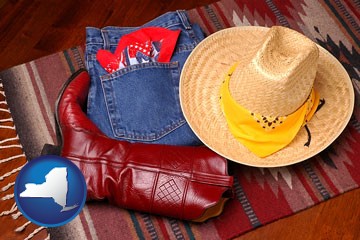 western boots, hat, and jeans - with New York icon