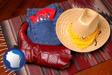 western boots, hat, and jeans - with Wisconsin icon