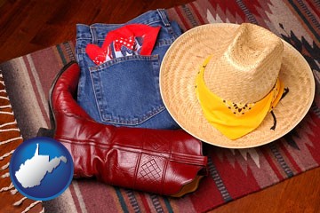 western boots, hat, and jeans - with West Virginia icon