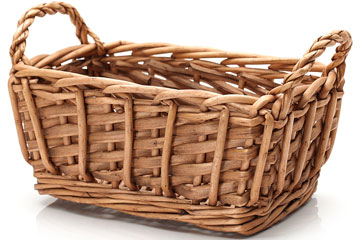 a wicker basket with two handles